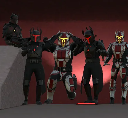 Clan Saxon members in Mandalorian armour in VRChat