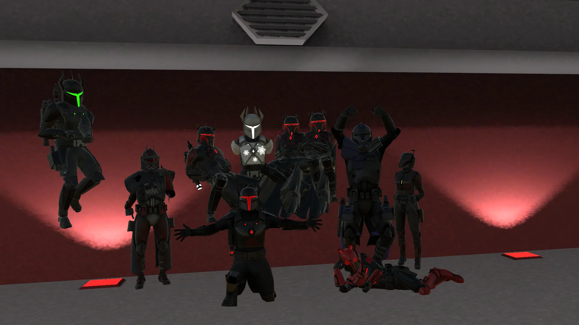 A group of Clan Saxon members gathered in VRChat